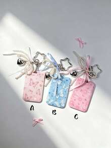 1pc Gentle Style Butterfly Card Holder 3-Piece Set Pink Heart Butterfly | Blue Star White Butterfly | Pink Gradient Butterfly Student Campus Access Card Protective Cover With Pearl Ribbon Heart Star Pendant, Suitable For Bus Card, ID Card, Work Badge, Student ID, Exhibition Pass, Event Party ID Card - Rectangle - View 1