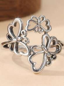 Anillo hueco de diseño de mariposa minimalista bohemio hecho a mano, adecuado para el uso diario de mujeres, festivales, regalo perfecto para vacaciones - Plateado - Ver 8