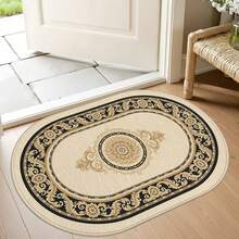 1pc Oval Flannel Door Mat, Soft Comfortable Absorbent Non-Slip Machine Washable With Non-Slip Backing, European Floral Scroll Pattern Design, Suitable For Entrance, Living Room, Bedroom, Kitchen, Bathroom, Laundry Room, Patio And Holiday Decor, Multi-Functional Home Floor Mat, Entryway Rug, Kitchen Bathroom Carpet - Multicolor - View 2