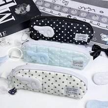 Fluffy Angel Wings Polka Dot Quilted Pencil Case, Korean Style Stationery, Back To School, Pen, Ruler, Eraser All-In-One Mesh Storage Bag, School Supplies, Pencil Case - A - View 1