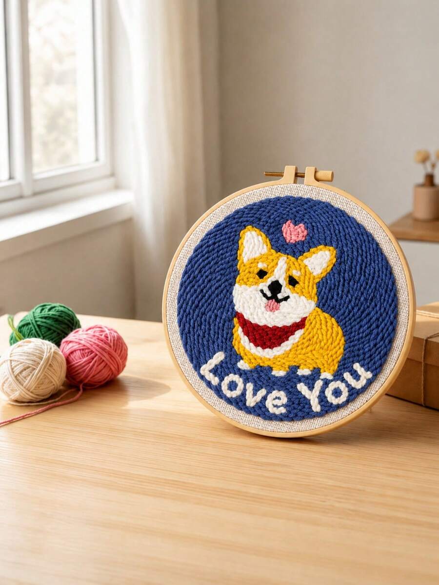 Customized Text Handmade Craft, Personalized Wall Decor, DIY Punch Needle Embroidery Kit, Animal Pattern Embroidery Set, Creative Gift For Children, Bedroom Decoration, DIY Punch Needle Art - Multicolor - View 1
