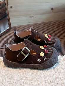 1 Pair Girls' Flat Mary Jane Shoes, Non-Slip Breathable Toddler Walking Shoes, Children Student Shoes Suitable For Spring, Summer, Autumn - Brown - View 7