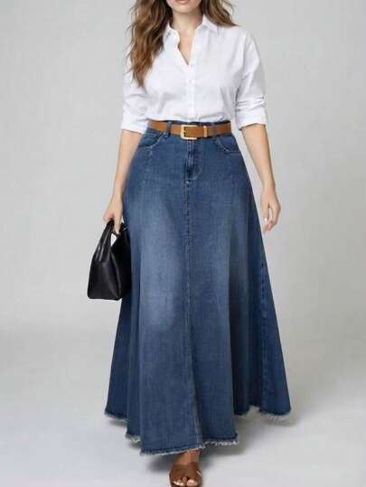 Kissmelady 8550 saia jeans feminina saia longo tecido grosso sem cinto