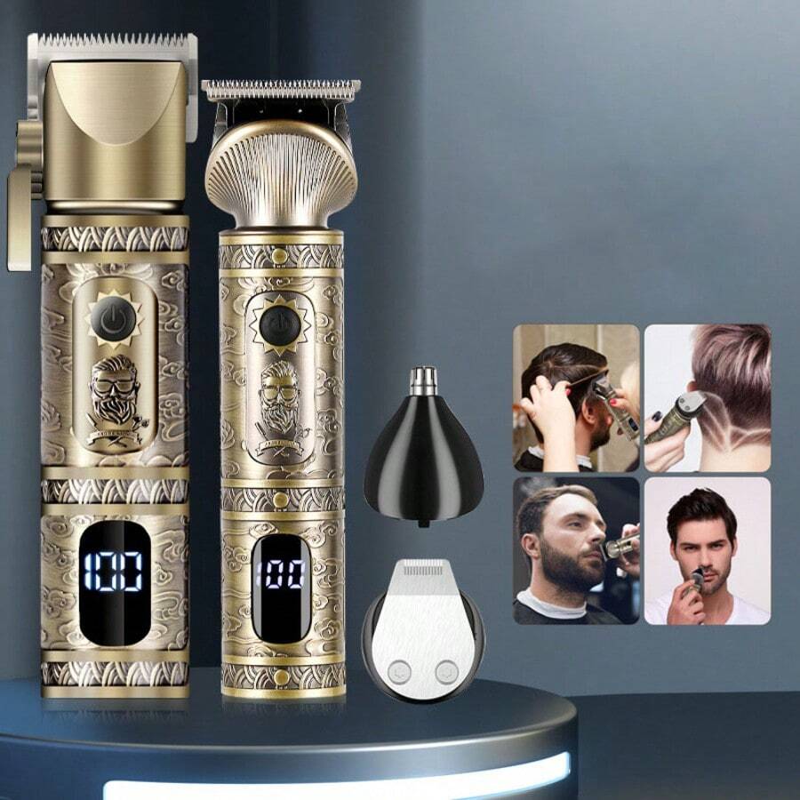 1 buah Alat Cukur Rambut Elektrik, Set 2 Buah Multifungsi untuk Mengukir Rambut dengan Minyak, Alat Cukur Rambut Salon Isi Ulang USB & Set Mesin - View 1