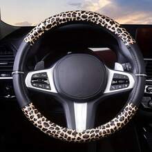 Classic Black Leopard Print Patchwork Car Steering Wheel Cover, Goddess Elegant Style, Suitable For 38cm Size, Comfortable, Sporty, Wear-Resistant, For Car Interior, Car Interior Accessories - Multicolor - View 4