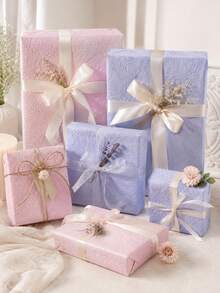 5pcs 2-Design Pastel Gift Wrapping Paper Set, Minimalist Blue Pink Wrap For Birthday, Wedding, Holiday Party, Gift Box Decoration And Gifting - Holiday Edition - View 1