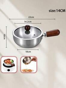 Multifunctional Stainless Steel Milk Pot With Wooden Handle And Breathable Glass Lid, Suitable For Heating Milk, Cooking Noodles, Making Soup And Baby Food, Compatible With All Stoves, Ideal For Dorms, RVs And Small Kitchens - View 13