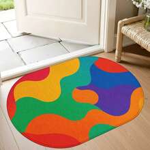 1pc Oval Flannel Door Mat, Soft Comfortable Absorbent Non-Slip Machine Washable, Colorful Wave Pattern, Suitable For Entrance, Living Room, Bedroom, Kitchen, Bathroom, Yard, Laundry Room, Entryway, Multi-Functional Floor Mat - Multicolor - View 2