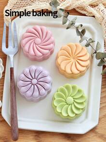 5pcs (1 Bucket With 4 Flower-Shaped Pcs) Geometric Flower Pastry Molds, ABS Plastic Hand-Pressed Mooncake Molds, Dates For Pastry Making Tools, Kitchen Baking Tools, Cookie Cutters. Maamoul Mold. Sweet Dessert-Making Tools - View 10