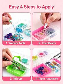 Diamond Painting Tool And Accessory Set, Includes Portable Storage Box, Ergonomic Diamond Pen, Square Wax Blocks And Bead Sorting Tray, Adult Beginner Craft Kit, Available In Pink, Blue, Green - Sets - View 7