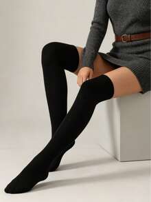 1 Pair Women's Soft Thick Knitted Over-The-Knee Socks, 5 Colors Available, Ribbed Cuff High Elastic Solid Color Long Over-The-Knee Socks, Comfortable Warm Long Tube Socks, Suitable For Daily Casual, Work Commute Outfits - Multicolor - View 10
