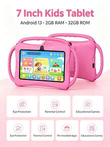 Qetupa Tablet Anak 7 Inci, RAM 2GB ROM 32GB Android 13 Tablet Balita dengan WiFi 2.4G, Perlindungan Mata, WiFi, Kamera, Kontrol Orang Tua, Aplikasi Pra-instal, Game Edukasi - Berwarna merah muda - View 3