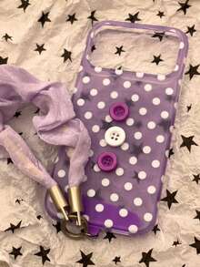 Ins 3D Purple Polka Dot Button Phone Case Compatible With Apple 17 Pro Max, 16 New Model, 15, 15P, 17, 16P, 17P, High-Quality Creative Niche Anti-Drop Protective Cover With Lanyard - Purple - View 2