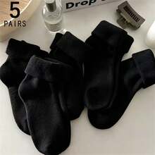 1/3/4/8/16 Pairs Women's Solid Color Warm Thermal Lined Mid-Calf Socks, Winter - Multicolor - View 38