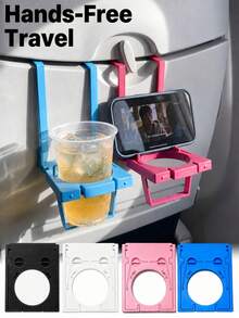 飛機手機支架，便攜式旅行支架，可折疊可調節旋轉自拍支架（適用於桌面、火車座位、行李箱、廚房櫥櫃）－緊湊可折疊手機掛鉤，通用手機支架（適用於所有手機型號，旅行與居家使用） - 彩色 - 查看 2