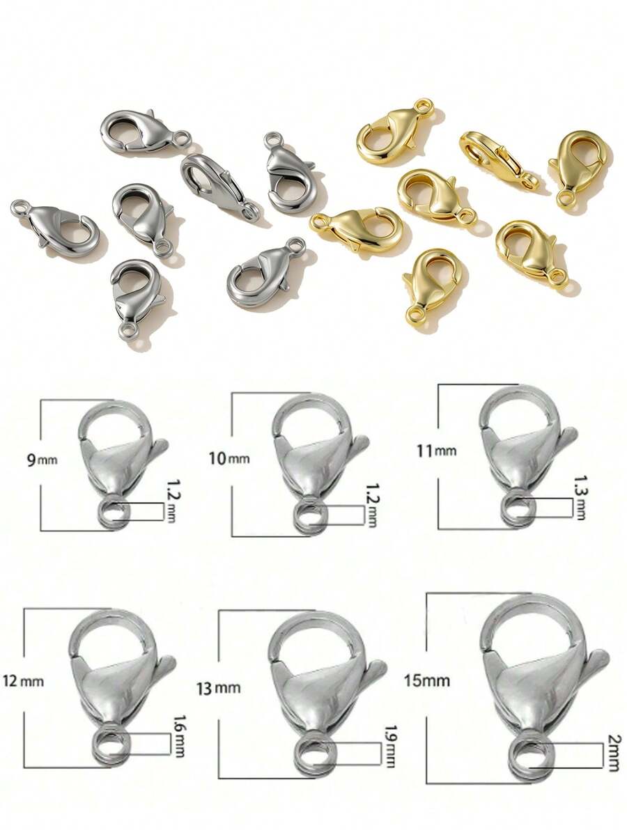 20/30/50pcs Fashion Stainless Steel White K Color Gold Lobster Clasp, Suitable For DIY Bracelet, Necklace Connection, Handmade Accessories, Jewelry Materials, DIY Metal Jewelry Hardware Accessories Necklace Clasp Pendant Clasp Bracelet Connector Handmade Materials - Multicolor - View 1