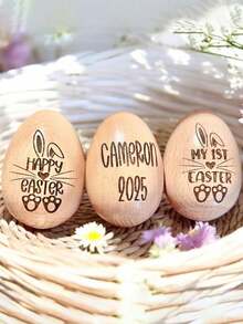 Personalized Wooden Easter Egg Rattle With Music, Engraved Egg Rattle For Kids, Children's Musical Instrument, Easter Gift, Baby's First Easter. Personalized Wooden Egg Rattle | Engraved Baby Egg | Easter Kids | Customized Wooden Egg - Multicolor - View 9