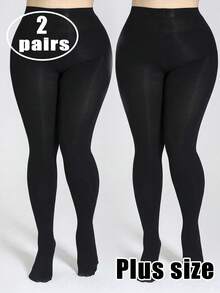 2 Pairs Women's High Elastic Plus Size Tight Glossy Silky Pantyhose - Black - View 1
