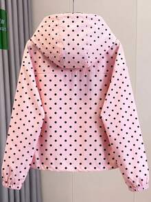 1pc Women's Polka Dot Print Cute Minimalist Hooded Coat With Pockets, Casual Daily Commute Date Tea Party - Pink - View 2