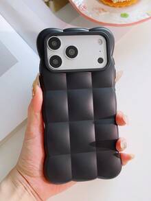 غطاء TPU ناعم مقاوم للصدمات بتصميم كرتوني شبكي ثلاثي الأبعاد وكتل متوافقة مع آيفون 17Pro Max و16Pro و15 و14 و13 بلون سادة مطفي حلوى - وردي - مشاهدة 8
