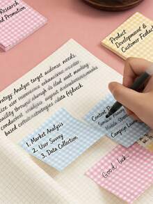 Random 120 Sheets Checkered Sticky Notes, Easy Healing Style For Student Notes And Marking, Daily Memo And Journaling Material - Multicolor - View 4