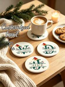 1pc Customized Personalized Christmas Letter-Shaped Ceramic Tray, Absorbent Drink Coaster, Customizable Name, Christmas Letter Design, Suitable For Beverages, Tea Cups And Coffee Cups, Home And Restaurant Decor, Essential Holiday Gift, Christmas Decoration, Fashion Design - Multicolor - View 1