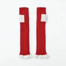 1 Pair Colorblock Square Acrylic Knit Lace Leg Warmers/Foot Warmers/Sock Covers For Women, Suitable For Autumn/Winter - Red - View 5
