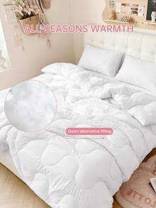 HONEYMOON 1pc Wavy Stitch Quilted Comforter Insert, Polyester Fabric, Solid Color, Soft & Breathable, Wrinkle-Resistant, Down Alternative Bedding, T/Q/K Size, Suitable For Home And Dorm, White - White - View 6