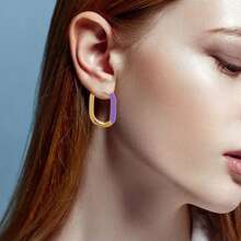 2pcs Fashion Oval Earrings Stainless Steel Oval Gold 20MM Large Round Clip Smooth Metal Earrings Elegant Accessories - Multicolor - View 12