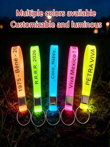 Customizable Glowing Silicone Wristband Keychain / Customizable Text / Ideal For Birthday Parties / Flexible Silicone Strap With Clip Ring - Multicolor - View 4