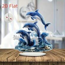 2D Flat Double-Sided Blue Dolphin Acrylic Decorative Ornament - Elegant Desktop Decor, Suitable For Home, Office, Bedroom And Cafe - No Power Required, Color Box Pack Christmas Gift, Dolphin Home Decor, Exquisite Wave Pattern Design, Great For Christmas And Halloween Decoration - A - View 4