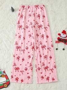 Women's Flannel Pajama Pants With Christmas Print, Autumn/Winter - Pink - View 5