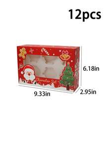 4pcs/12pcs/24pcs Christmas Window Gift Box Set, Xmas Santa Tree Kraft Treat Box With Transparent Window, Holiday Square Present Box,4 Designs Party Favor - View 21