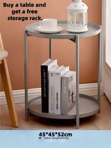 Small 2-Tier Nordic Round Table, Wrought Iron Coffee Side Table, Non-Slip Raised Tray Edge, Sturdy Iron Frame Sofa End Table, Ideal For Bedroom, Living Room & Apartment Decor, Free Storage Rack Included - Multicolor - View 12