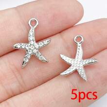 5/20pcs Silvery Ocean Charms Rhinestone Shell Starfish Mermaid Tail Dolphin Jellyfish Pendant For DIY Bracelet Necklace Jewelry Making Findings - Multicolor - View 30
