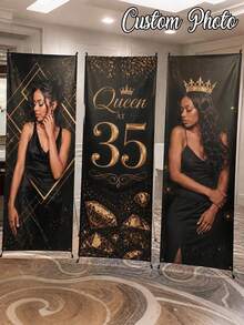 1pc - Personalized Banner, Customized Photo Polyester Fiber Banner. Personalized Wedding Photo Text Poster, Customized Frameless Canvas Graduation Poster, Wedding Welcome Poster, Customized Birthday Party Poster, Wedding Welcome Sign Template - Multicolor - View 1