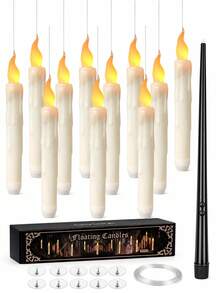 20pcs/12pcs/6pcs Hanging Floating Candles With Magic Wand Remote Control And Hanging Rope, Flying Flameless LED Taper Candles, Warm White Light, Battery Operated Window Candles, Suitable For Halloween Christmas Party Decoration - Multi-tear Magic Candle Lamp - View 12
