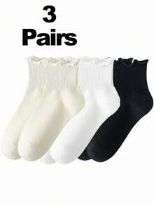 1 Pair/3 Pairs/6 Pairs Thin Cuffed Ankle Socks, Cute Fresh Ruffle Edge Socks For Women, Spring & Autumn - Multicolor - View 7