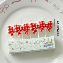 HIBIRTH 5pcs Cute Red Striped Bow Candles Cake Decoration Supplies Creative Pink Bow Candles Birthday Party Baking Plug-In - View 8