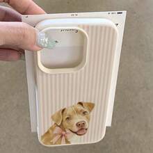 1件 TPU材質軟癒粉色與白色條紋小狗蝴蝶結圖案手機殼，適用於 iPhone 17 Pro Max/17/16 Pro Max/15/13/12/11/S20 FE/A15/S24/A55/Note 11/Note 12/Note 13 Pro，全包防摔軟殼手機保護套 - 白色 - 查看 4