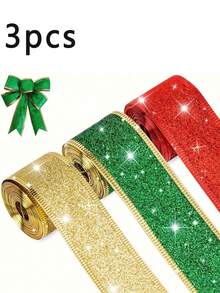 Classic Christmas Glitter Metallic Ribbon, 1.5 Inch Wide Durable Multi-Purpose Holiday Craft Ribbon, Suitable For Christmas Decoration, Christmas Gift Wrapping And Christmas Bow Wreath Making, Handmade DIY Sewing Supplies - Multicolor - View 9