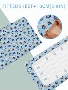 1PC Baby Fitted Crib Sheet, Space Planet Moon Star Rabbit Print Crib Mattress Cover,Cartoon Universe Nursery Bedding For Newborn - Multicolor - View 4