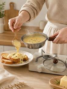 Stainless Steel Milk Pot With Anti-Scald Wooden Handle And Glass Lid, Multi-Functional Mini Cooking Pot For Heating Milk, Cooking Noodles, Baby Food, Portable Soup Pot For Dormitory Single Person, Holiday Single Person Small Pot - View 1