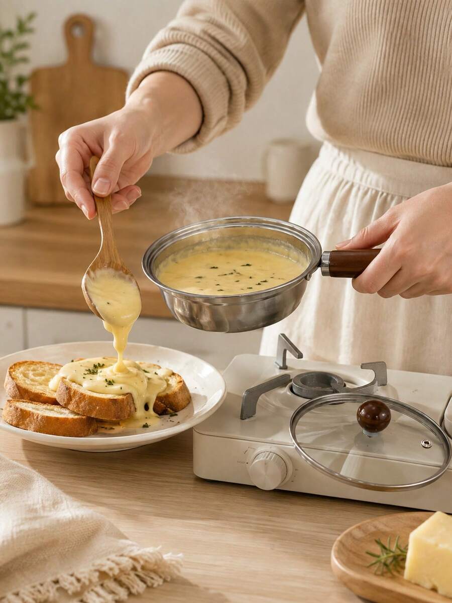 Stainless Steel Milk Pot With Anti-Scald Wooden Handle And Glass Lid, Multi-Functional Mini Cooking Pot For Heating Milk, Cooking Noodles, Baby Food, Portable Soup Pot For Dormitory Single Person, Holiday Single Person Small Pot - View 1