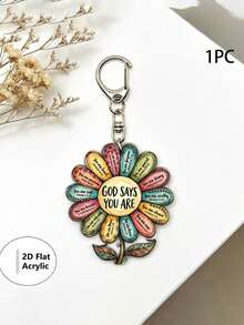 Colorful Flower Bohemian Style Acrylic Flat Keychain Creative Multi-Color Flower Keychain Pendant Flower Acrylic Keychain, Text Pendant Keychain, Inspirational Bag Decoration, Fan Gift - Multicolor - View 1