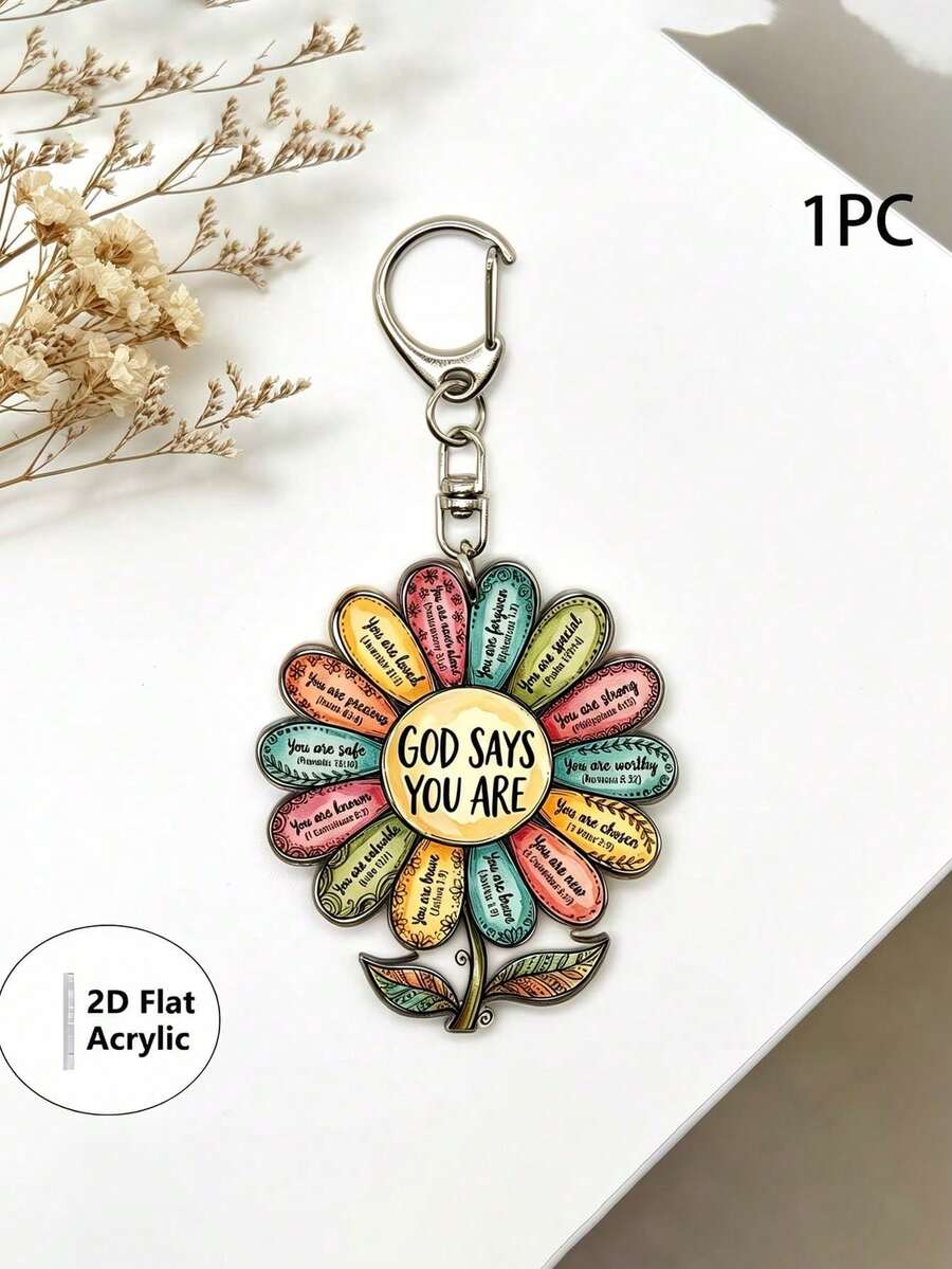 Colorful Flower Bohemian Style Acrylic Flat Keychain Creative Multi-Color Flower Keychain Pendant Flower Acrylic Keychain, Text Pendant Keychain, Inspirational Bag Decoration, Fan Gift - Multicolor - View 1