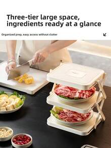 1 buah Rak Penyimpanan Dapur Lipat Berlapis, [Makanan Tidak Boleh Disentuh] Papan untuk Bahan Hotpot dan Lauk Pendamping, Alat Penyimpanan Multifungsi untuk Meja Dapur Faridabio - MultiWarna - View 3