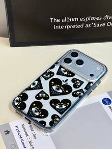 1pc Black Frame Transparent Minimalist Lens Protection Anti-Drop Anti-Collision Full Screen Blue Eye Pattern Phone Case Personalized Suitable For IPhone 16 Pro Max Phone Case 17/16/15/14/13/12/11 Protective Case Air - Multicolor - View 5