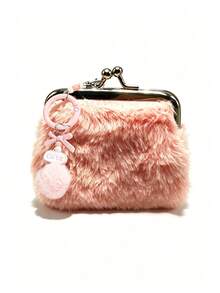 Sweet Plush Coin Purse, "Cute" Letter Bow Plush Ball Pendant Coin Purse, Women's Coin Wallet, Portable Compact Coin Wallet - Multicolor - View 12