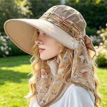1Pc Women's Summer Sun Hat, Wide-Brim UV-Proof, Hats, Cap, Full-Face & Neck Coverage, For Daily, Park, Outdoor, Hiking & Vacations - Multicolor - View 9